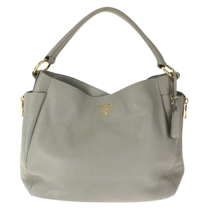 Prada Vitello Dyno Light Gray Gold Leather Hobo Shoulder Bag