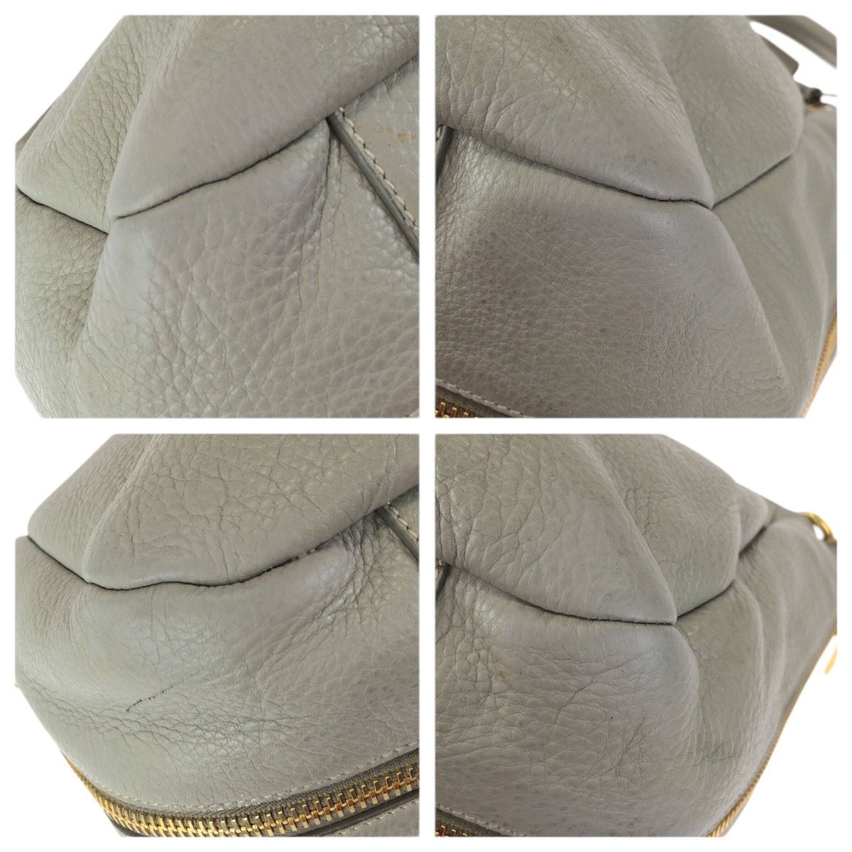 Prada Vitello Dyno Light Gray Gold Leather Hobo Shoulder Bag — view 3