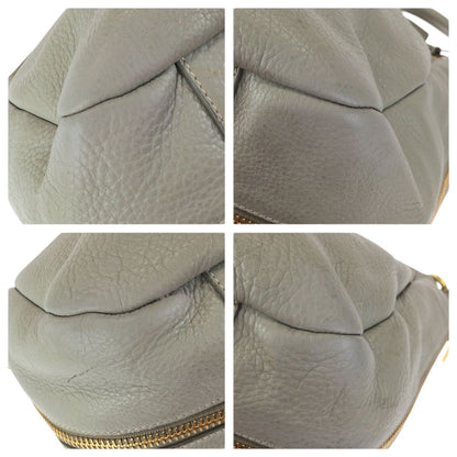 Prada Vitello Dyno Light Gray Gold Leather Hobo Shoulder Bag — view 3