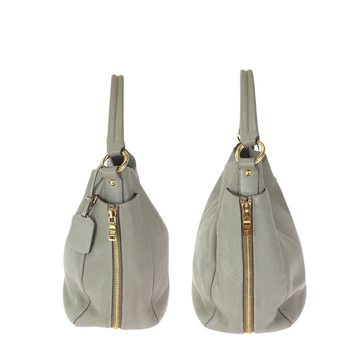 Prada Vitello Dyno Light Gray Gold Leather Hobo Shoulder Bag — view 8
