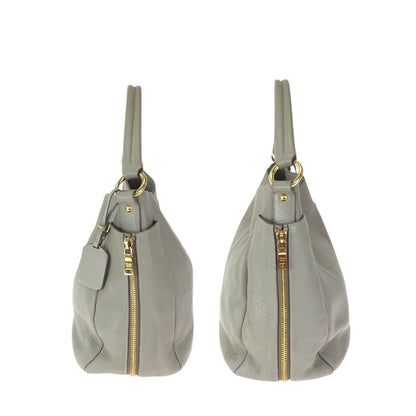 Prada Vitello Dyno Light Gray Gold Leather Hobo Shoulder Bag — view 8