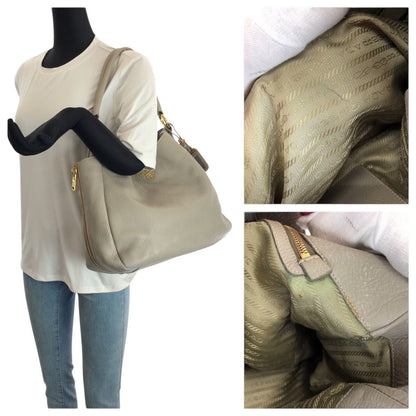 Prada Vitello Dyno Light Gray Gold Leather Hobo Shoulder Bag — view 7