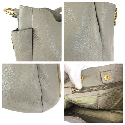 Prada Vitello Dyno Light Gray Gold Leather Hobo Shoulder Bag — view 6