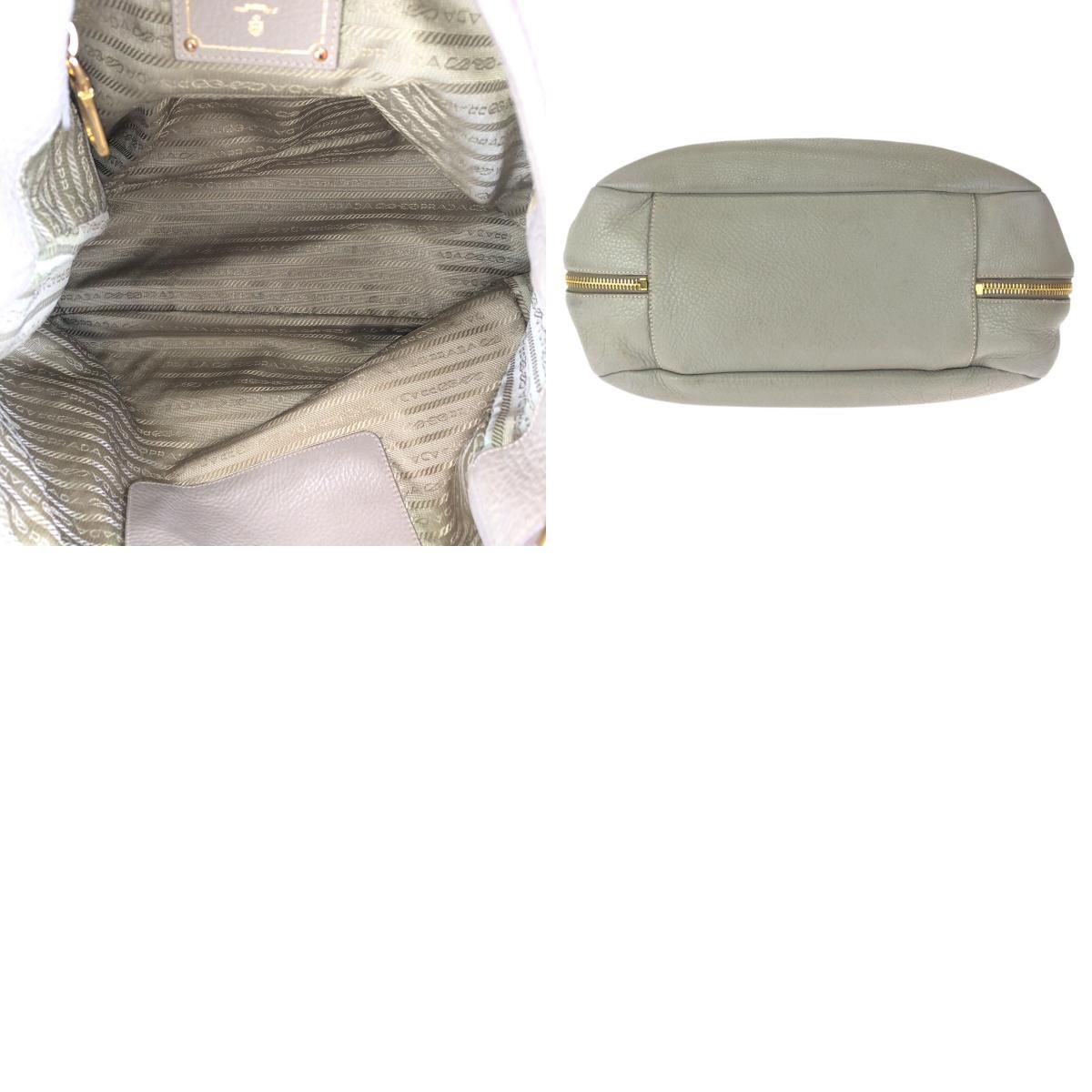 Prada Vitello Dyno Light Gray Gold Leather Hobo Shoulder Bag — view 9
