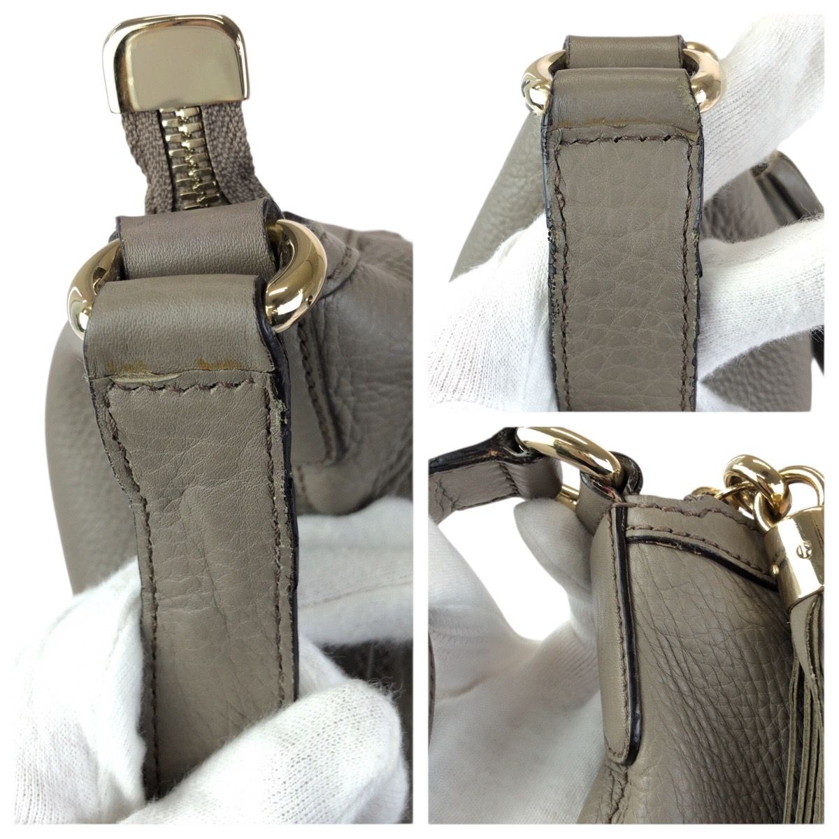 Gucci Soho Interlocking Tassel Gray Gold Leather Shoulder Bag — view 6