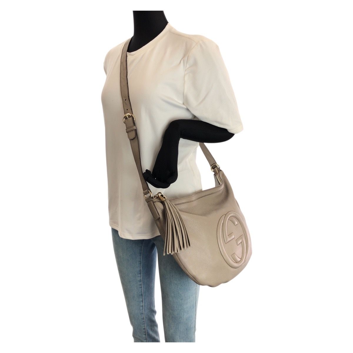 Gucci Soho Interlocking Tassel Gray Gold Leather Shoulder Bag — view 7