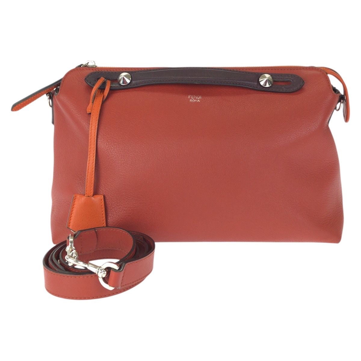 Fendi by the Way 2-Way Large Orange Brown Silver Leather Shoulder Bag