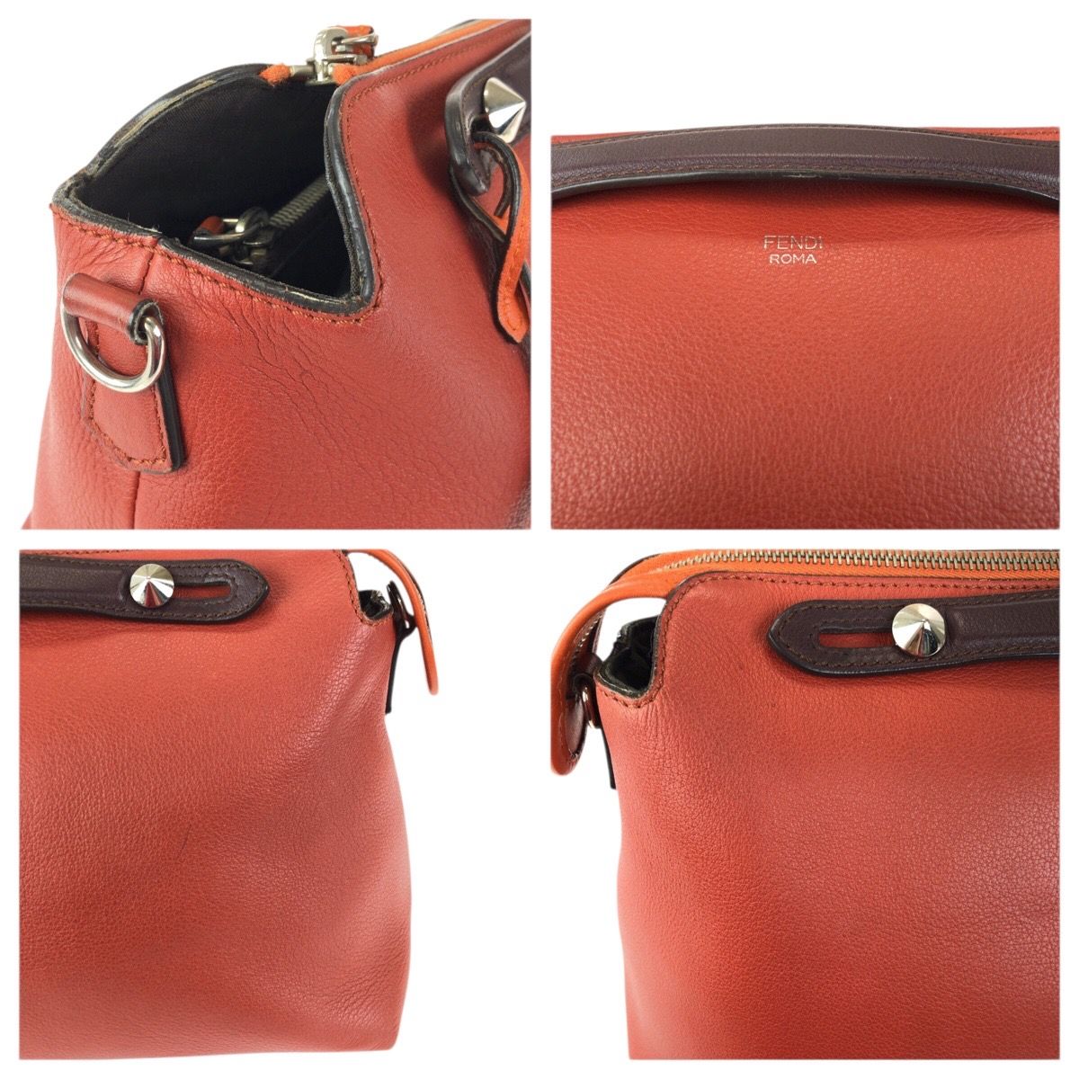 Fendi by the Way 2-Way Large Orange Brown Silver Leather Shoulder Bag — view 5