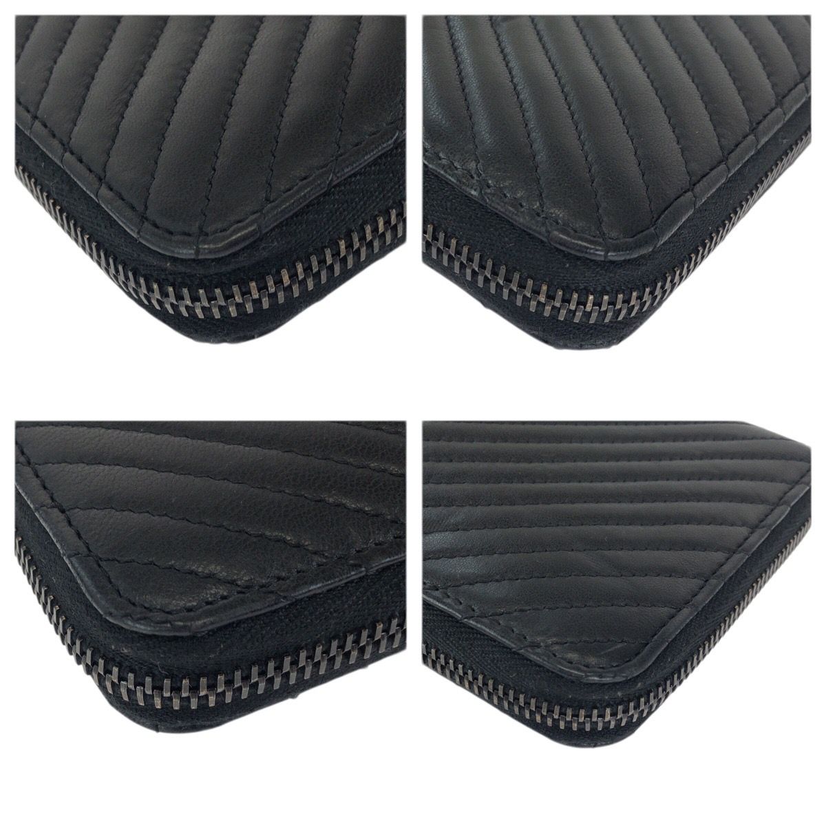 Chanel Chez Blanc Stitch CC Logo Black Gunmetal Lambskin Wallet Zip Around — view 4