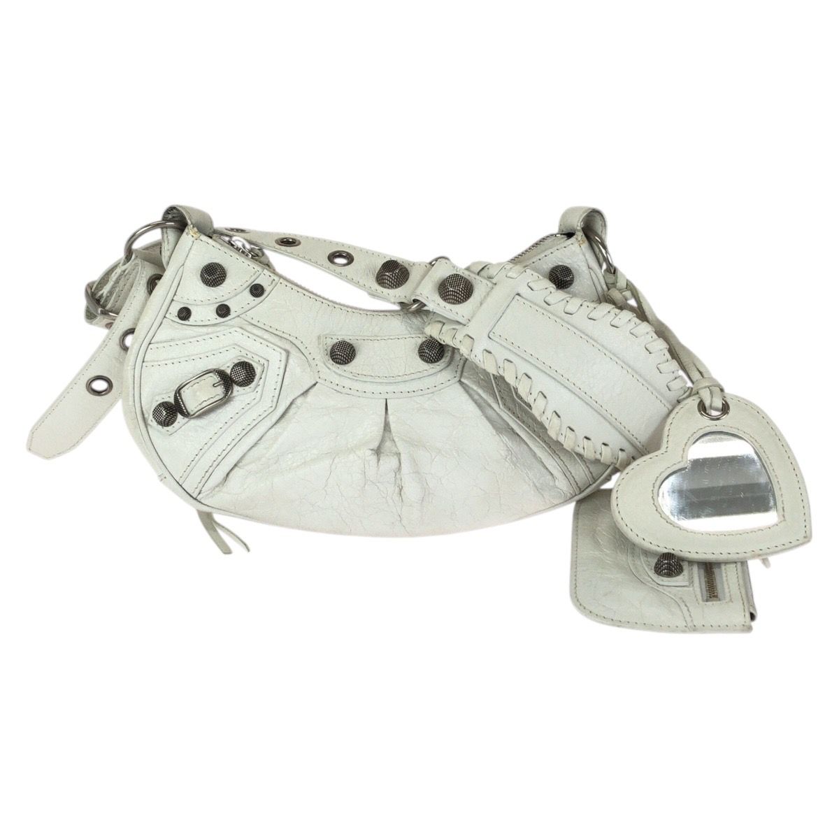 Balenciaga le Cagole XS White Silver Leather Shoulder Bag Pochette