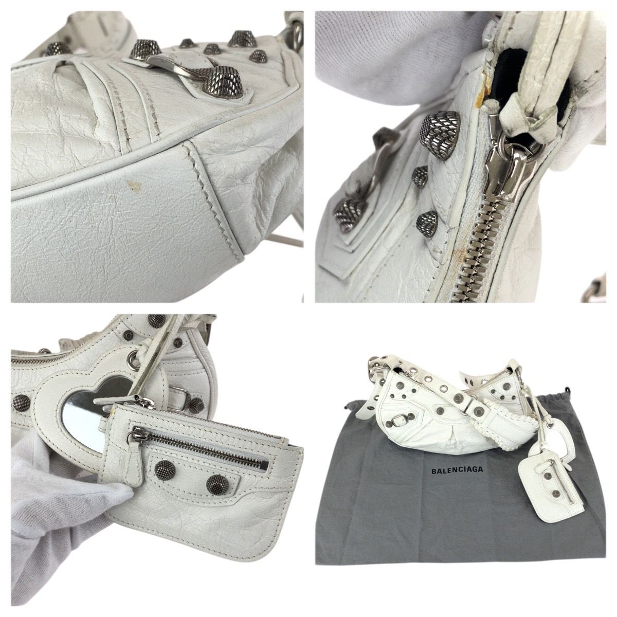 Balenciaga le Cagole XS White Silver Leather Shoulder Bag Pochette — view 6