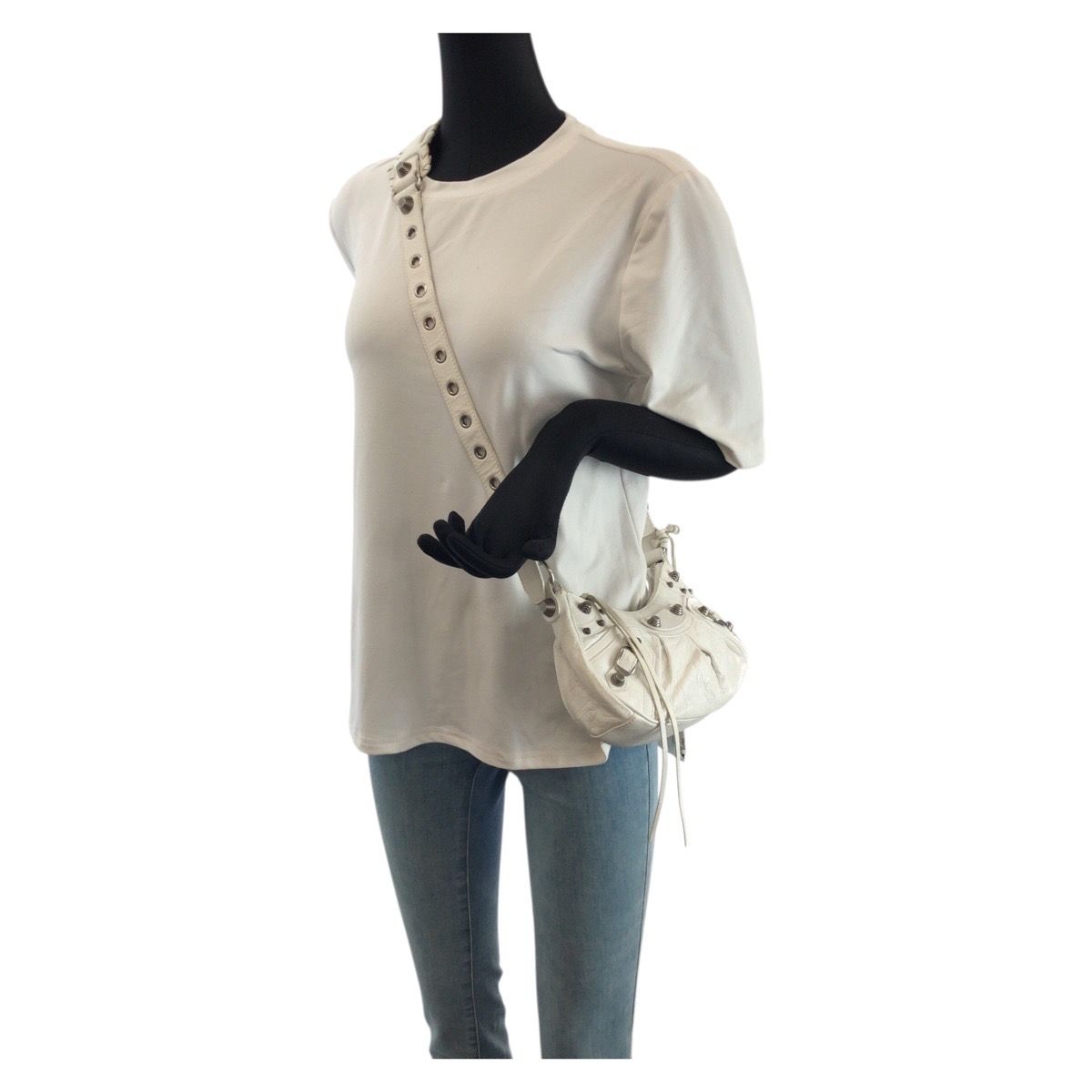 Balenciaga le Cagole XS White Silver Leather Shoulder Bag Pochette — view 7