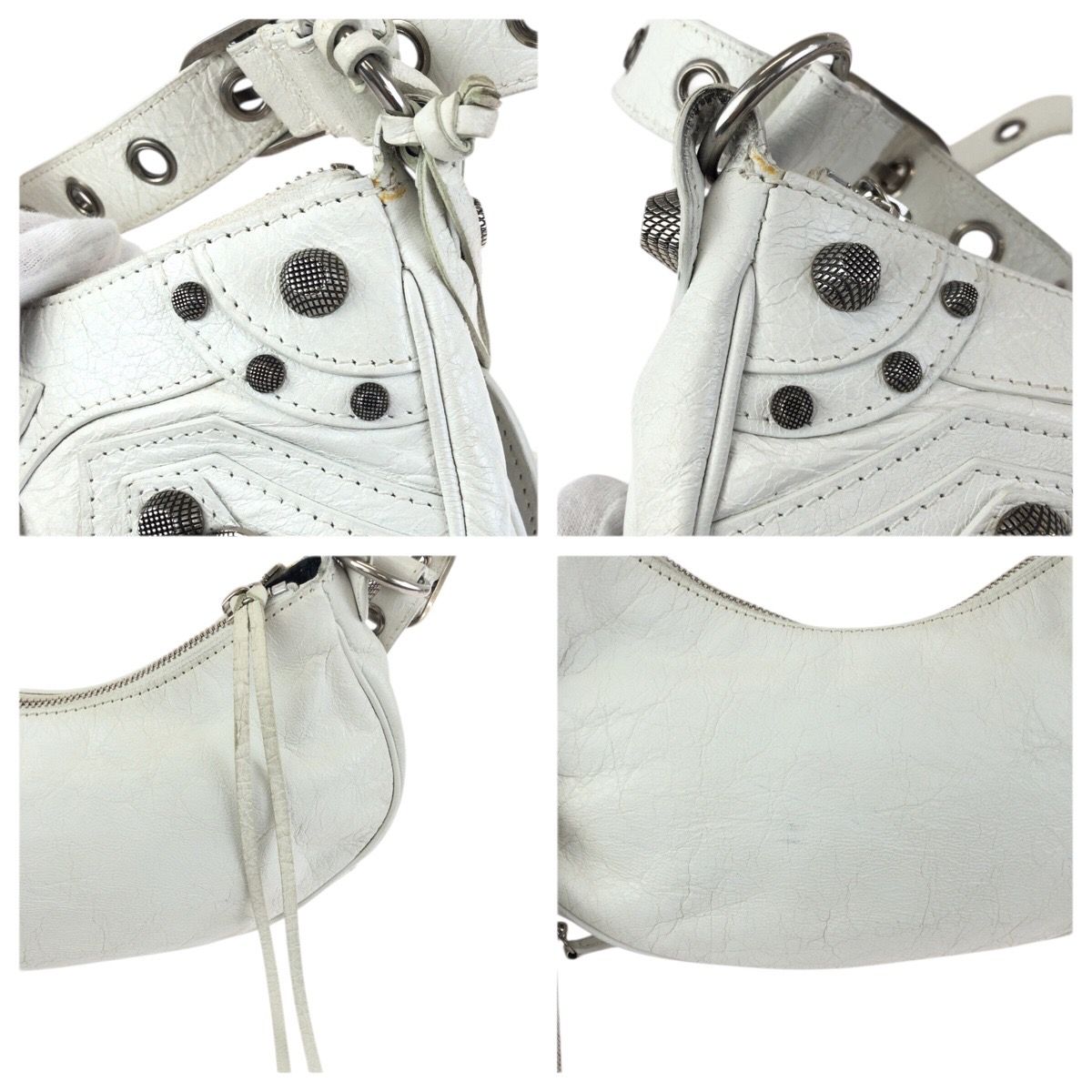 Balenciaga le Cagole XS White Silver Leather Shoulder Bag Pochette — view 5