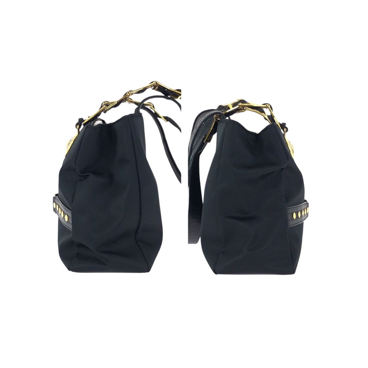 Versace Vintage Sunburst Black Gold Nylon Leather Shoulder Bag — view 8