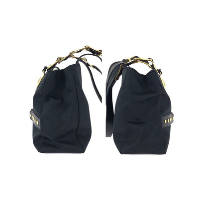 Versace Vintage Sunburst Black Gold Nylon Leather Shoulder Bag — view 8
