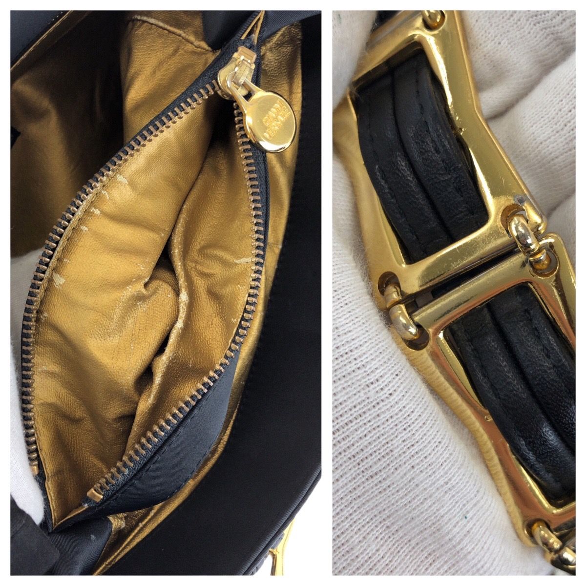 Versace Vintage Sunburst Black Gold Nylon Leather Shoulder Bag — view 6