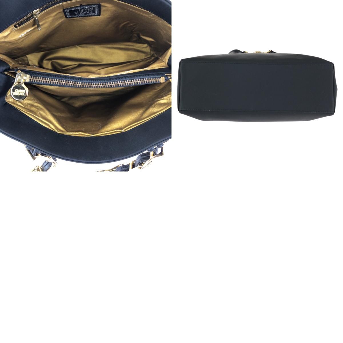 Versace Vintage Sunburst Black Gold Nylon Leather Shoulder Bag — view 9