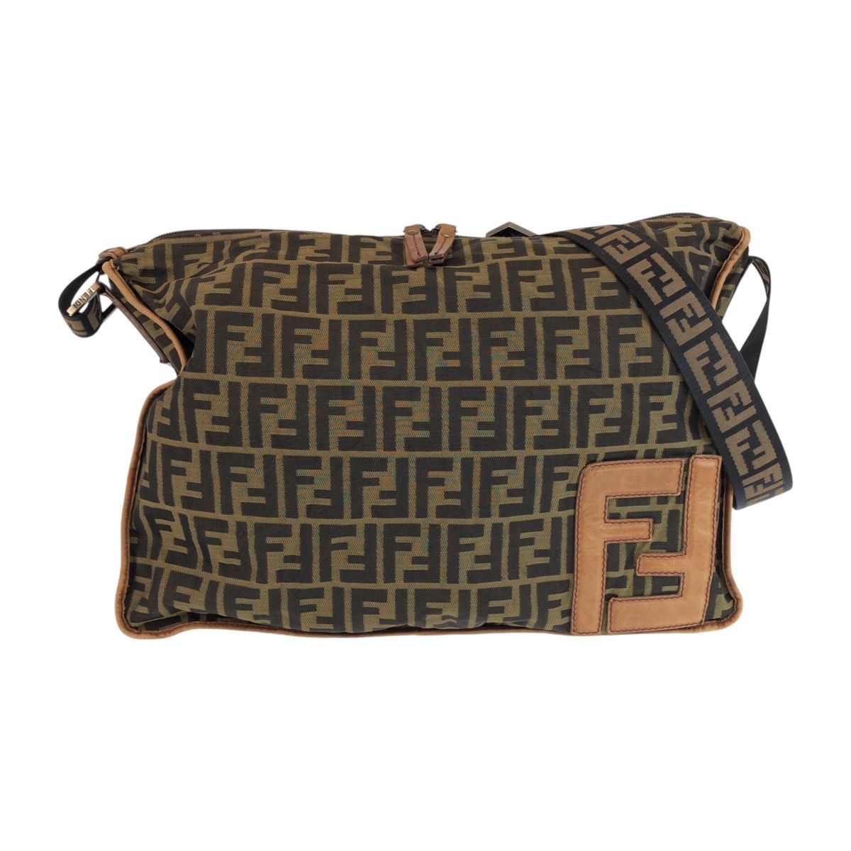 Fendi Zucca Brown Dark Nylon Leather Shoulder Bag