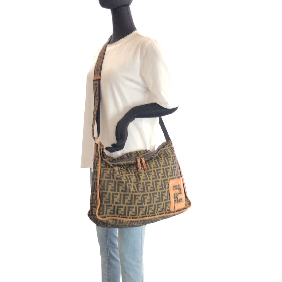 Fendi Zucca Brown Dark Nylon Leather Shoulder Bag — view 7