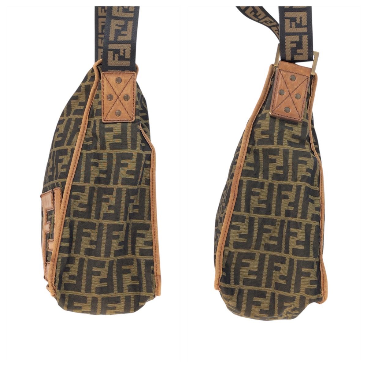 Fendi Zucca Brown Dark Nylon Leather Shoulder Bag — view 8