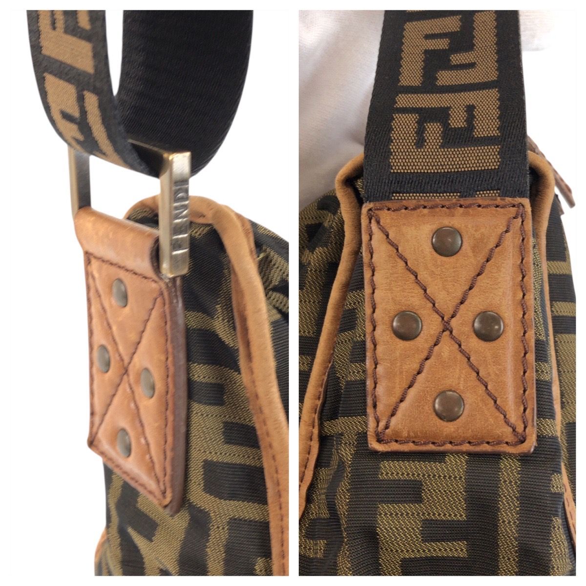 Fendi Zucca Brown Dark Nylon Leather Shoulder Bag — view 5