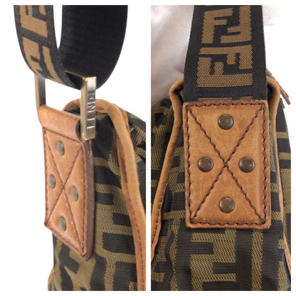 Fendi Zucca Brown Dark Nylon Leather Shoulder Bag — view 5