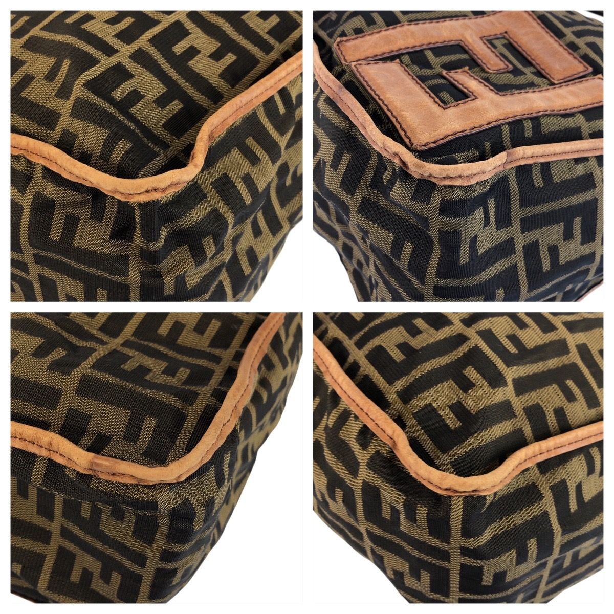 Fendi Zucca Brown Dark Nylon Leather Shoulder Bag — view 3