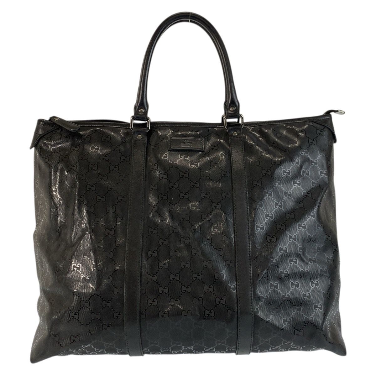 Gucci GG Supreme Black Leather Tote Boston Bag