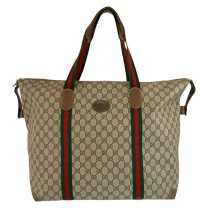 Gucci Sherry Line Beige Brown GG Supreme Canvas Boston Bag