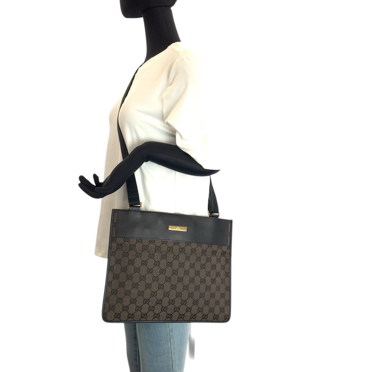 Gucci Brown Gold GG Canvas Leather Shoulder Bag — view 6