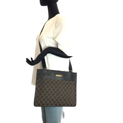 Gucci Brown Gold GG Canvas Leather Shoulder Bag — view 6