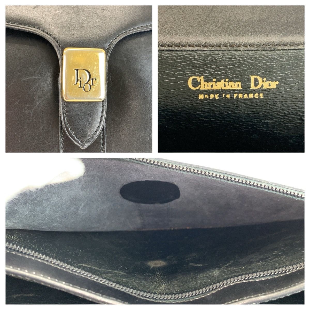 Dior Vintage Black Gold Leather Shoulder Bag — view 3