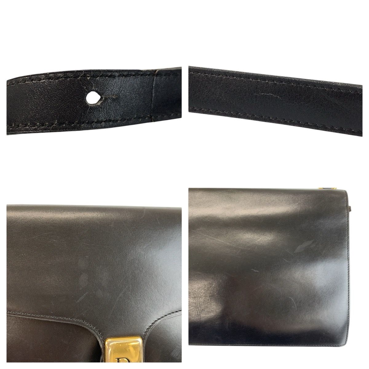 Dior Vintage Black Gold Leather Shoulder Bag — view 6