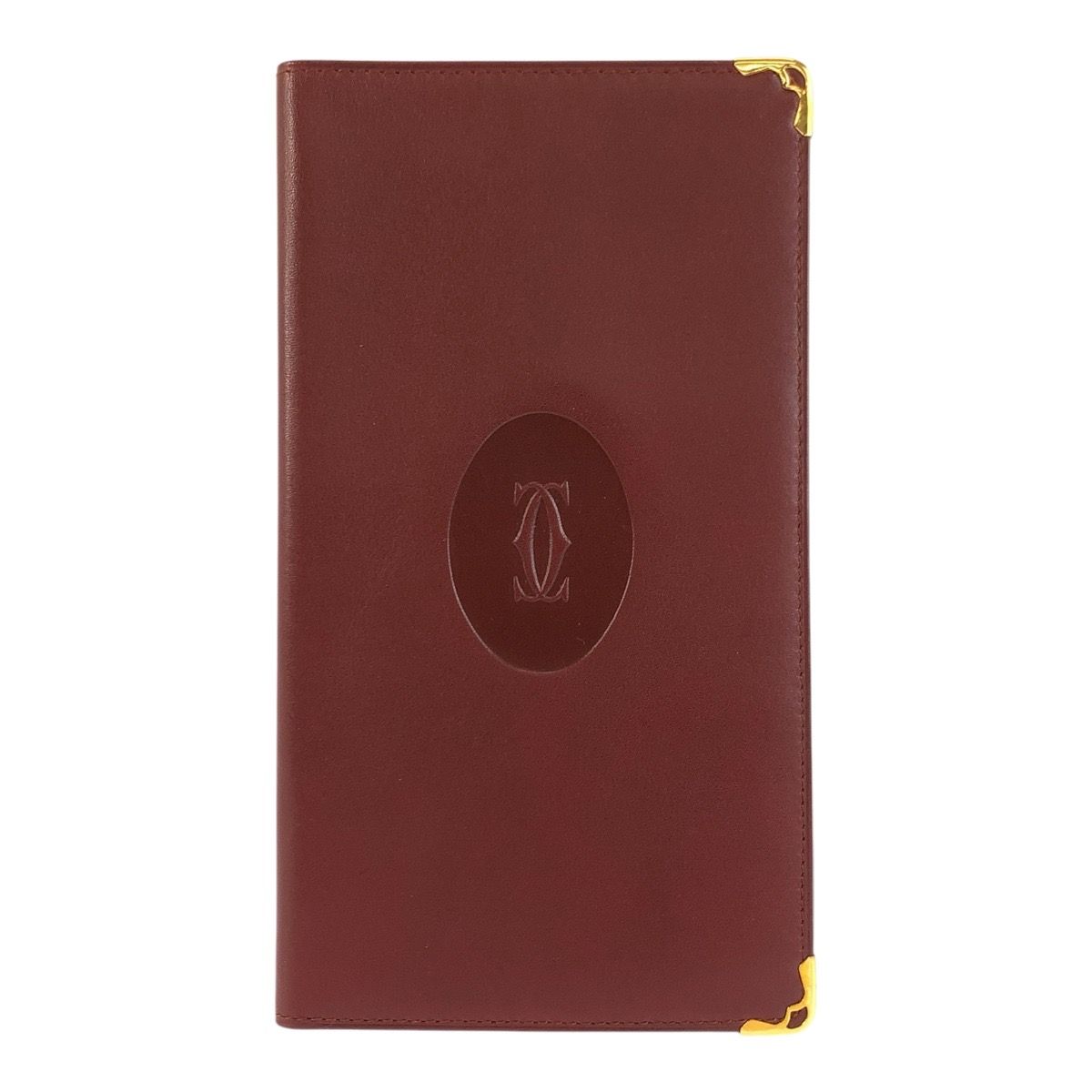 Cartier Vintage Must Line Bordeaux Gold Leather Wallet Billfold
