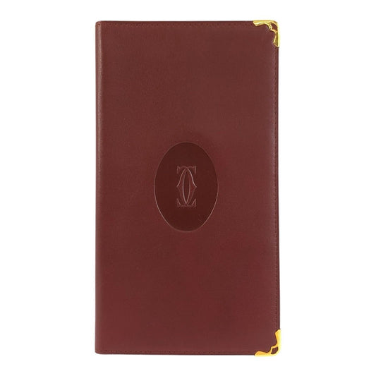 Cartier Vintage Must Line Bordeaux Gold Leather Wallet Billfold