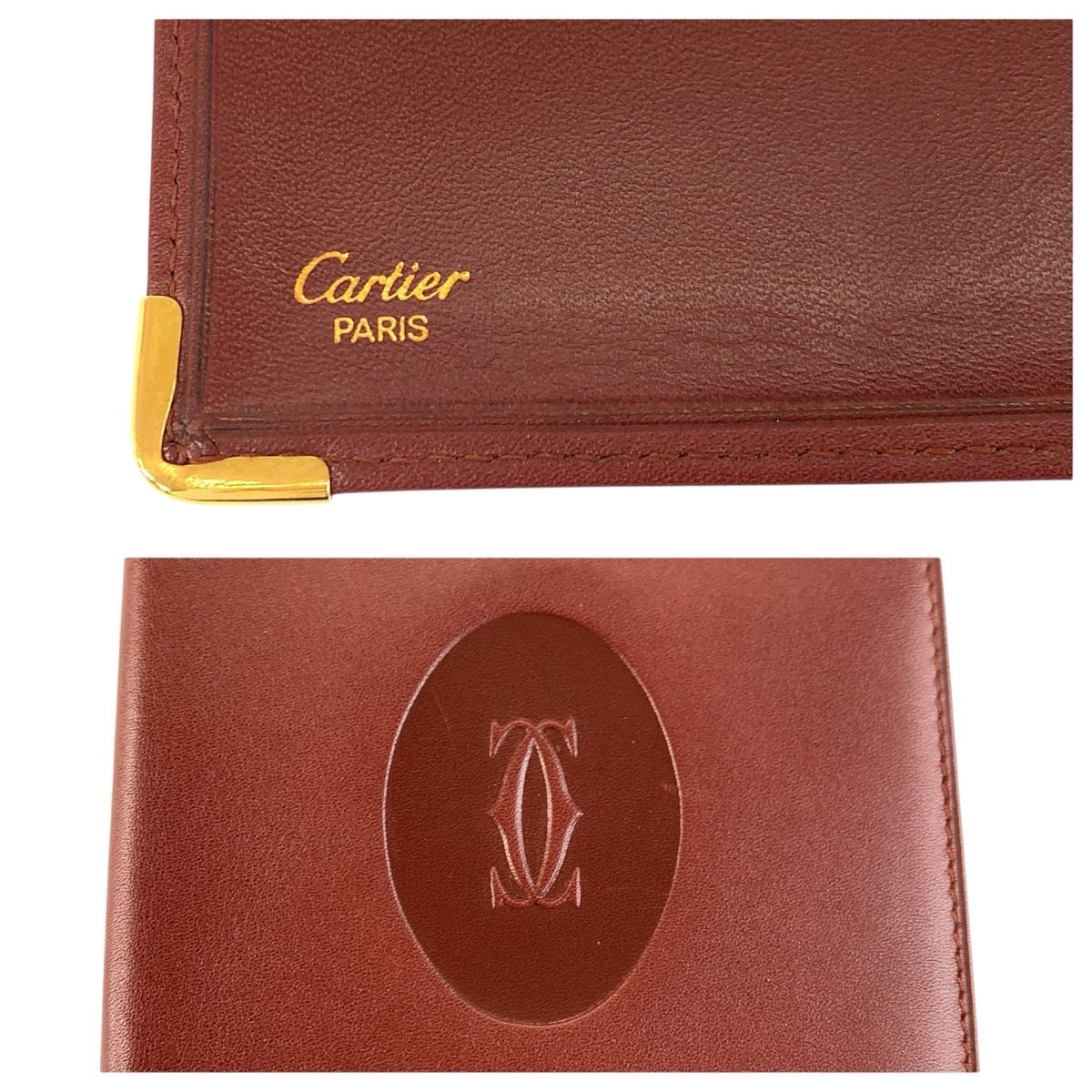 Cartier Vintage Must Line Bordeaux Gold Leather Wallet Billfold — view 3
