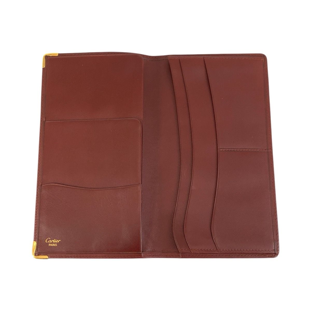Cartier Vintage Must Line Bordeaux Gold Leather Wallet Billfold — view 4