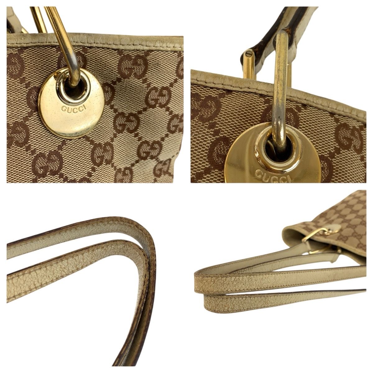 Gucci Beige Ivory Gold GG Canvas Leather Tote Shoulder Bag — view 6