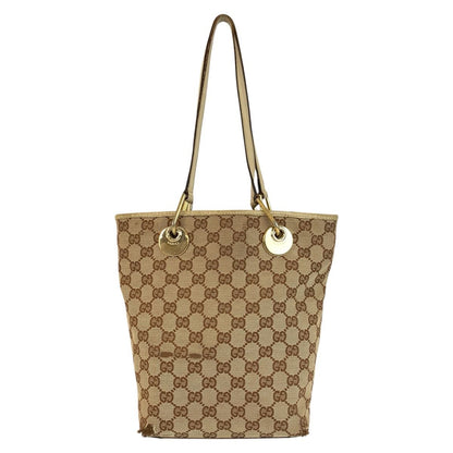 Gucci Beige Ivory Gold GG Canvas Leather Tote Shoulder Bag