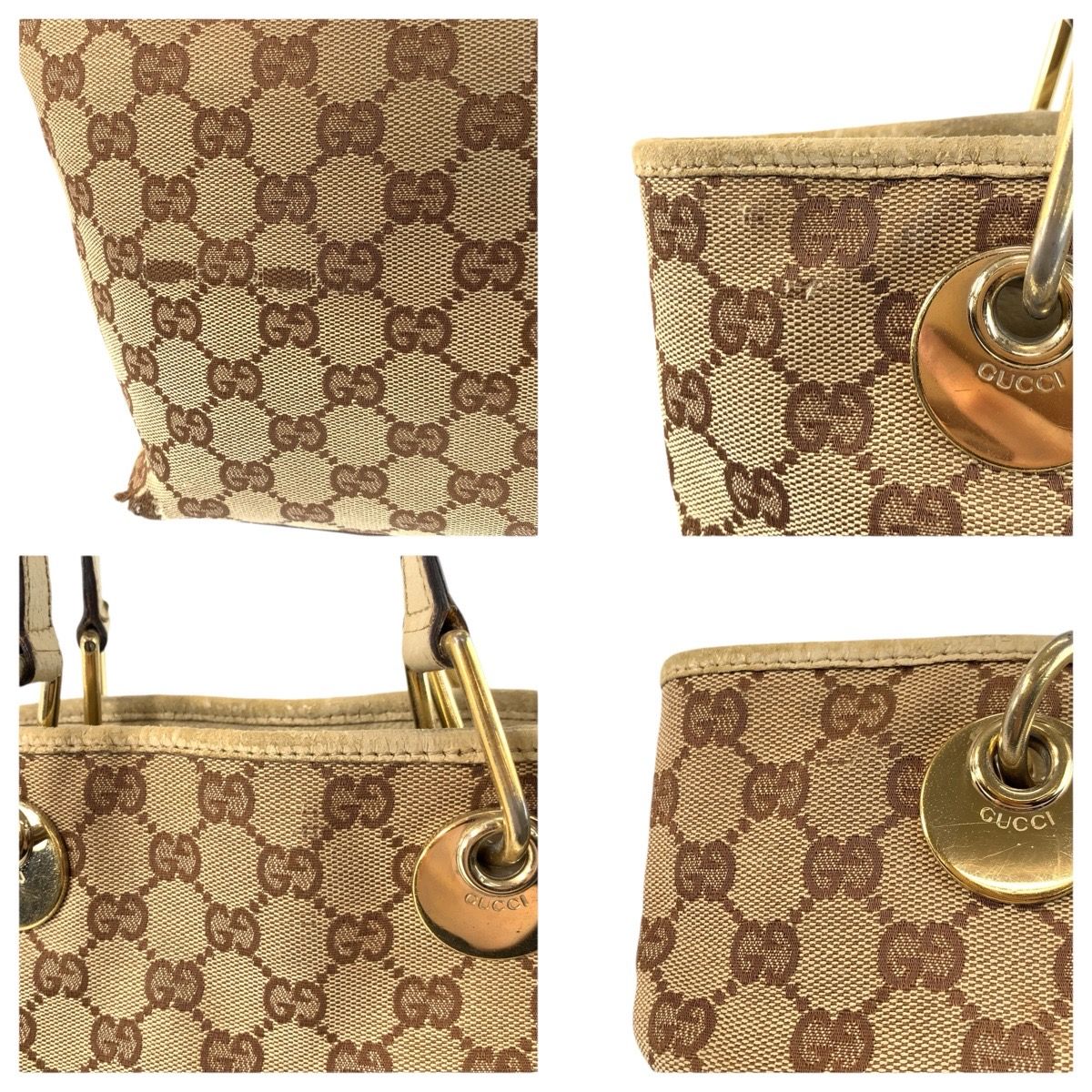 Gucci Beige Ivory Gold GG Canvas Leather Tote Shoulder Bag — view 5
