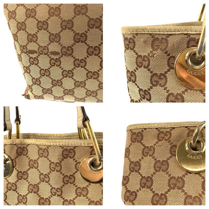 Gucci Beige Ivory Gold GG Canvas Leather Tote Shoulder Bag — view 5