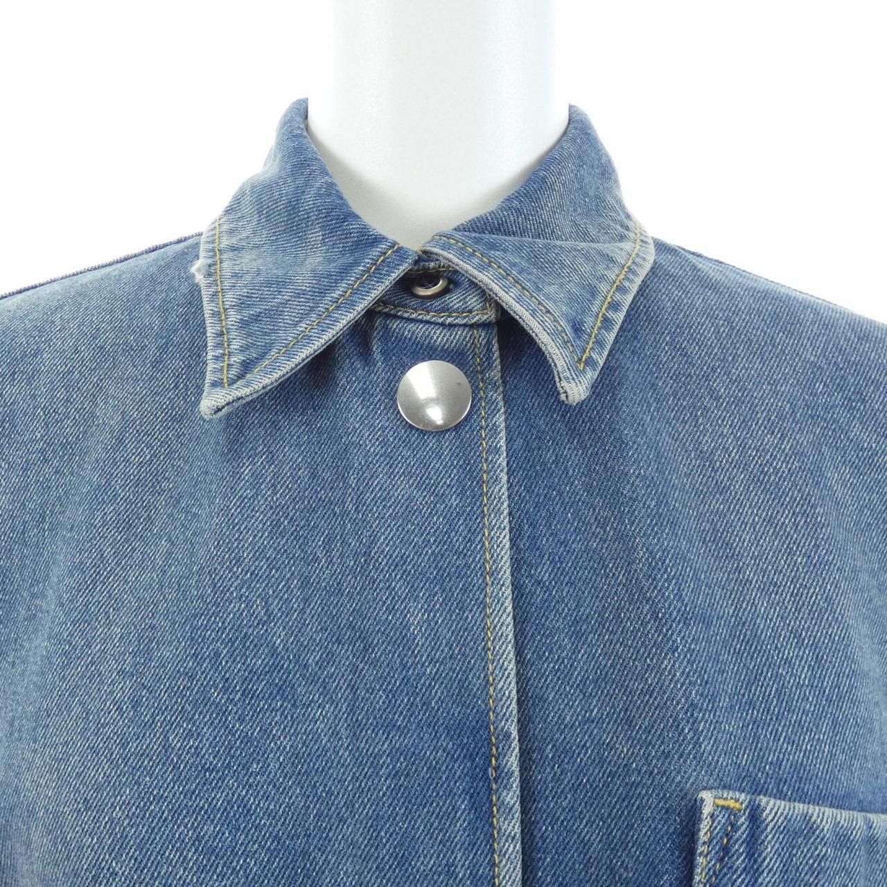 Prada Triangle Logo Oversize Organic Denim Shirt — view 5