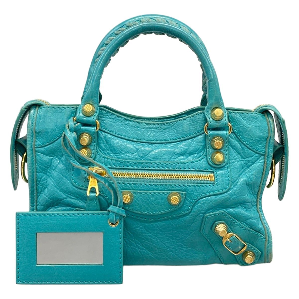 Balenciaga Handbag the Giant Mini City Blue Green Leather