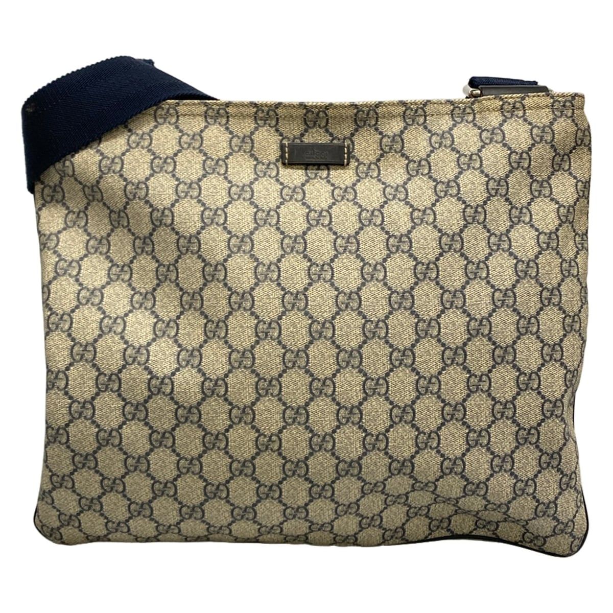 Gucci Shoulder Bag GG Plus Supreme Dark Navy Beige Leather