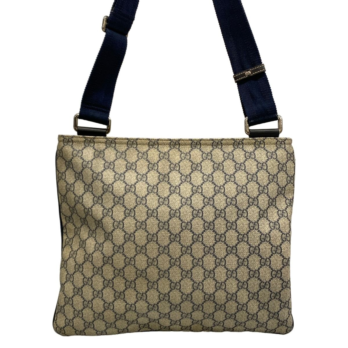Gucci Shoulder Bag GG Plus Supreme Dark Navy Beige Leather — view 3