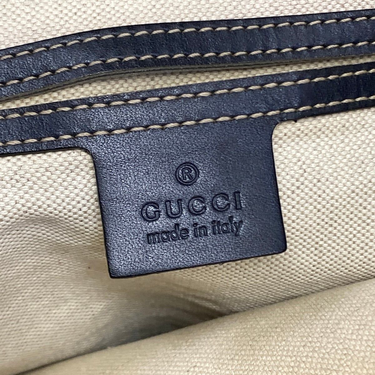 Gucci Shoulder Bag GG Plus Supreme Dark Navy Beige Leather — view 8