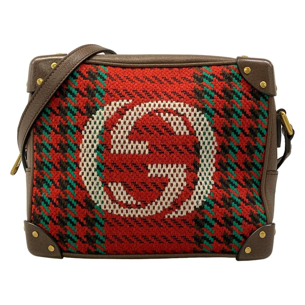 Gucci Shoulder Bag Interlocking Red Dark Brown Multi Wool Leather