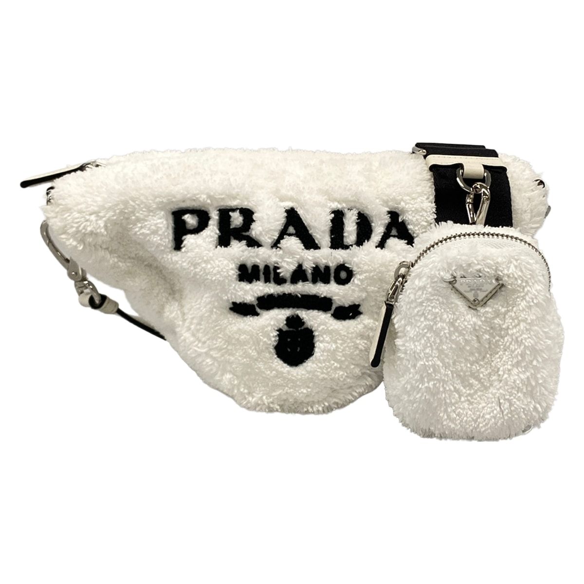 Prada Shoulder Bag Terry White Black Strap Removable