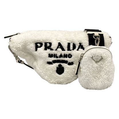 Prada Shoulder Bag Terry White Black Strap Removable