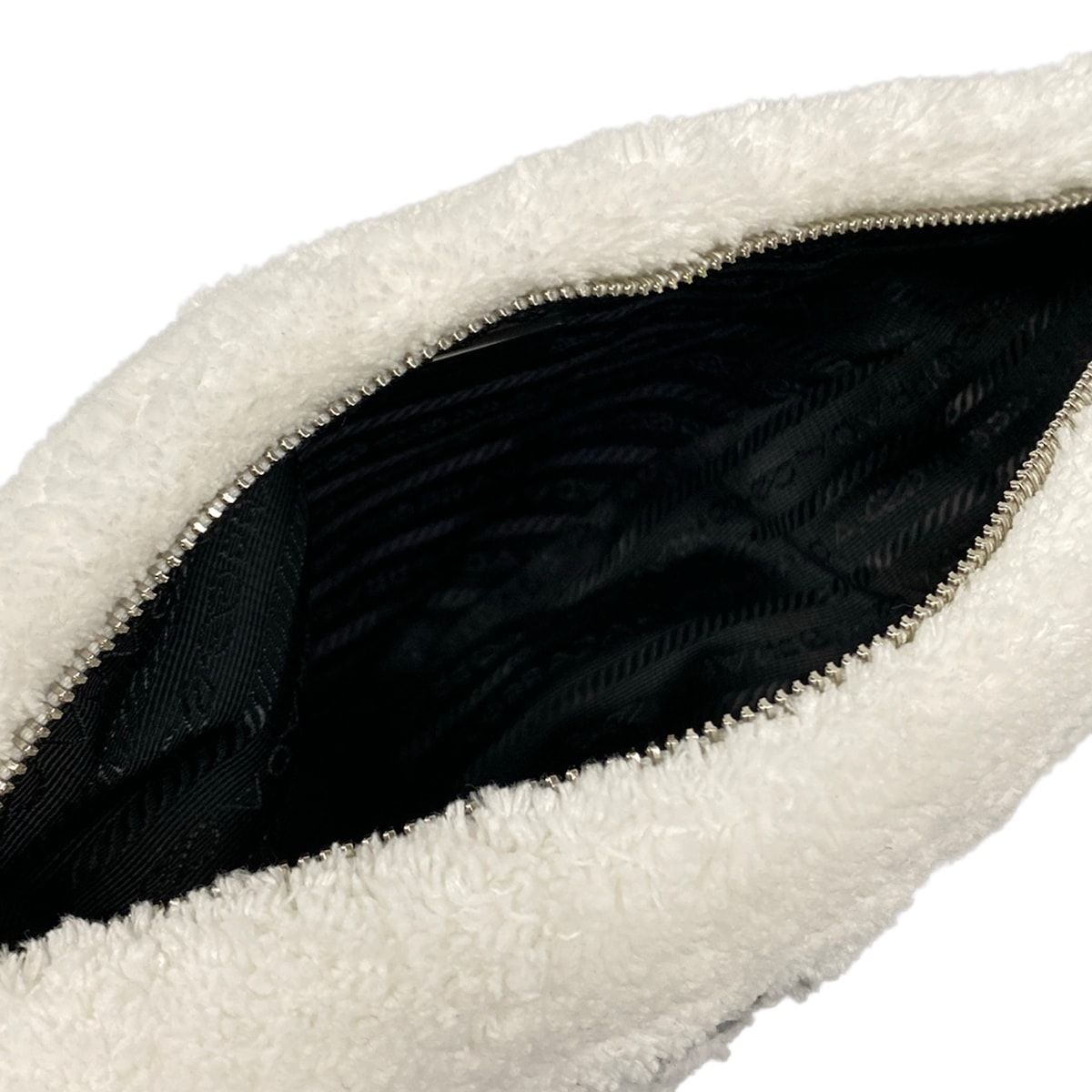 Prada Shoulder Bag Terry White Black Strap Removable — view 7